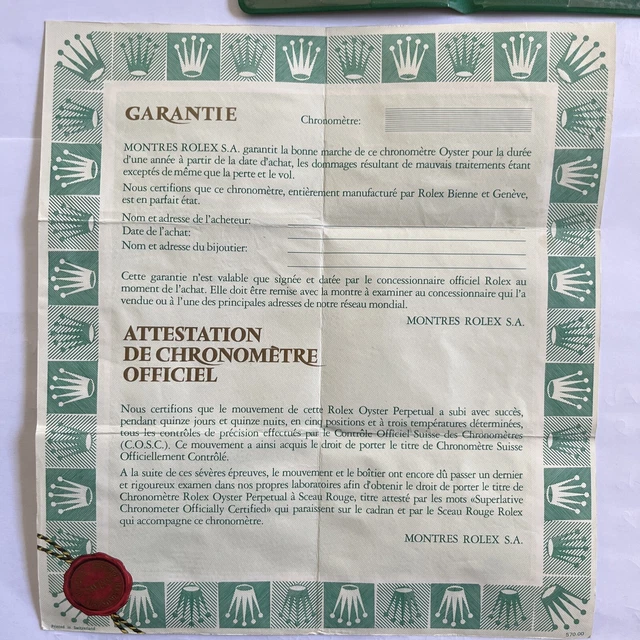 Certificato rolex originale hotsell