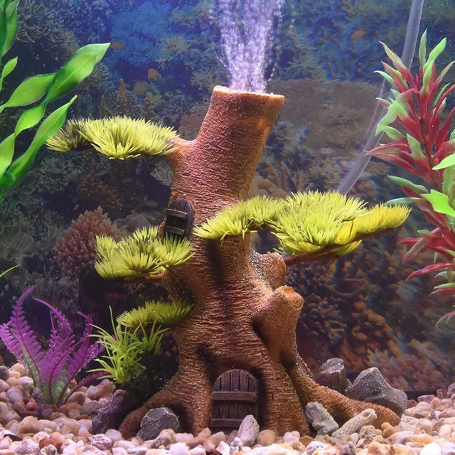Fish Tank Decorations with Bubbler Simulation Tree Decor Hidden Cave Accessor