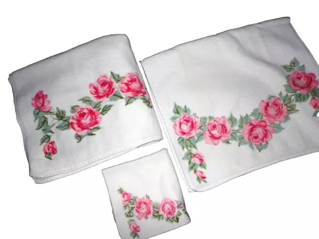 Vintage martex Terri-Down Colgante Rosas Velour (3P) Baño Y Toalla de Mano Lavar