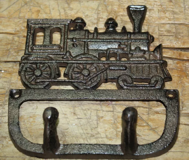 Cast Iron Antique Style TRAIN Coat Hooks Hat Hook Rack Towel Railroad Locomotive