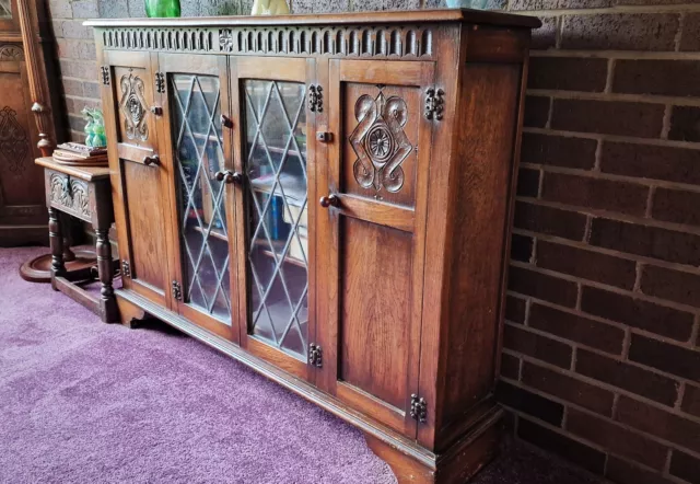 Oak carved glazed bookcase 1950's - Bevan & Funnell Reprodux Ltd.