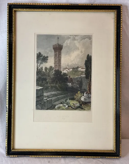 Antique Engraving Fiesole Italy Harding W Radclyffe Art Print Picture Vintage