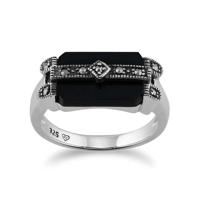 Bague Art Déco Argent 925 Avec Nacre Et Zircons - Taille 54 - Occasion - Style Tank