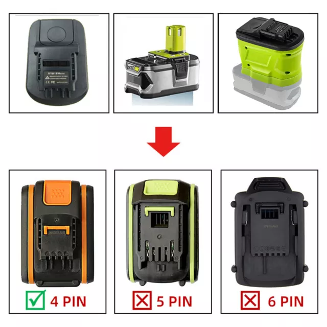 Battery Adapter for Ryobi 18V Li-ion Convert to for WORX 20V 4-PIN Battery 3