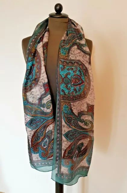 Schal Silk Scarf Cloth Grey Green Indian Motives Handarbeit-Indien 2