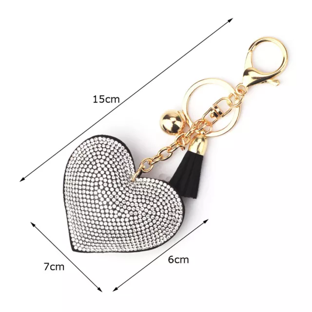 Cuore Cristallo Strass Portachiavi Borsa Ciondolo Portafortuna Nappa Keyring ^ 2