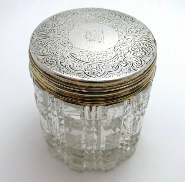 Heavy Antique Victorian Sterling Silver Glass Vanity Trinket Box Jar Bottle Pot