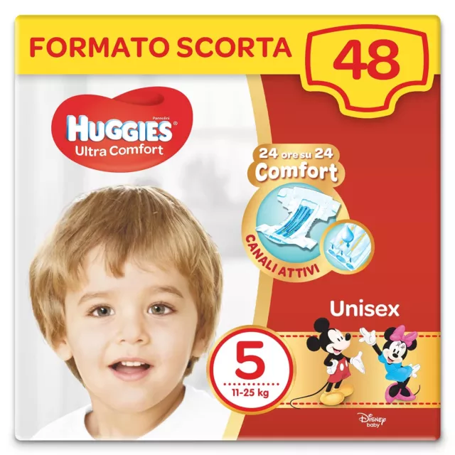 Huggies Pannolini Ultra Comfort, Taglia 5 (11-25 kg), Confezione da 48 Pannolini