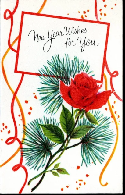 Vintage New Year Card New Year Wishes for You Red Rose AMERICAN GREETINGS Used