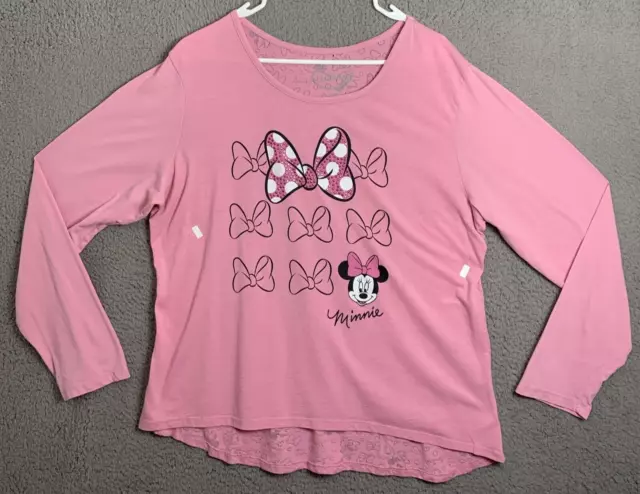 Disney Sleepwear Womens Long Sleeve Pullover Pink Graphic Shirt Minnie Mouse 2X
