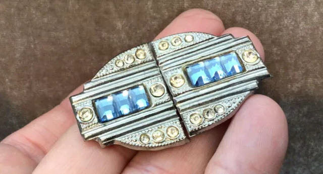 VINTAGE JEWELLERY Beautiful Art Deco Sapphire Blue Paste Crystal Buckle