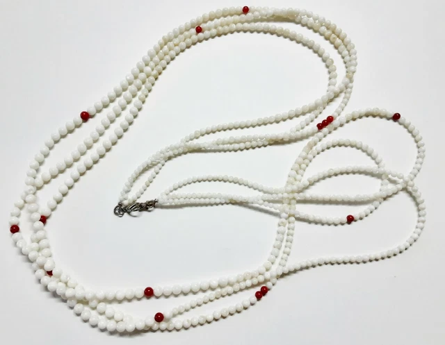 Grand Collier Vintage 3 Rangs De Perles En Résine Blanc Nacré - Superbe Bijou