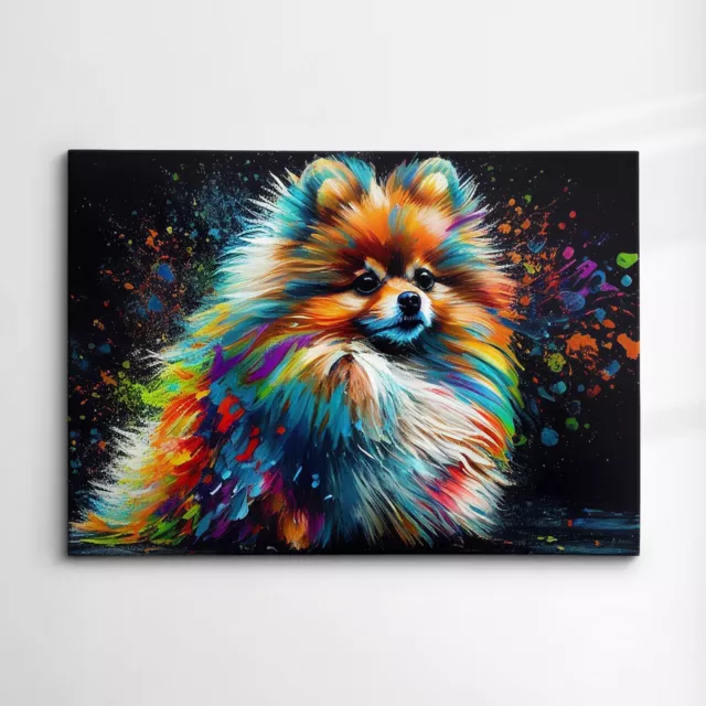 Bunte pommersche Hund Haustier abstrakt moderne Ölmalerei Wandkunst, gerahmte Leinwand 3