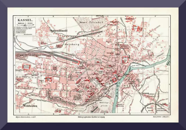 Kassel +Historischer Stadtplan+ 1895 +Reisberg, Rothenditmold+