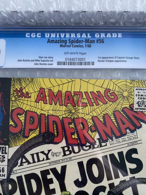 Amazing Spiderman #56 , CGC 9.0 , Key 1st Appearance Of Captain George Stacy 3