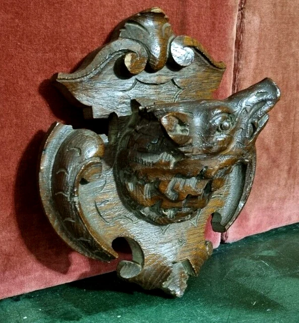Hunting trophy wild board carving pediment Antique french architectural salvage