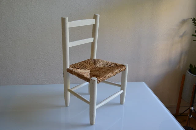 CHAISE ENFANT VINTAGE bois et paille EUR 45,00 - PicClick FR