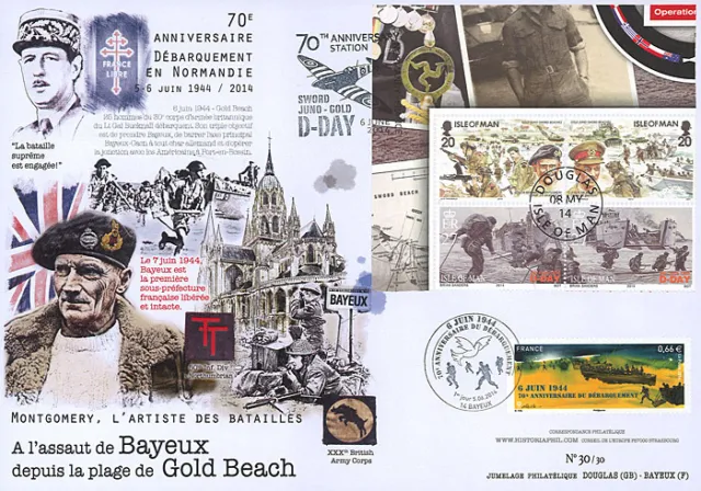FDC FRANCE-ISLE OF MAN "70 Jahre Landung Normandie / MONTGOMERY" (Bayeux) 2014