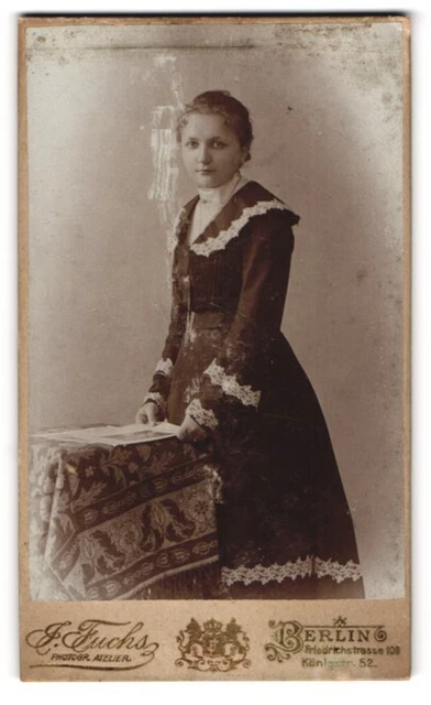 Photography F. Fuchs, Berlin, Friedrichstraße 108, Young Lady in Black, Ornz