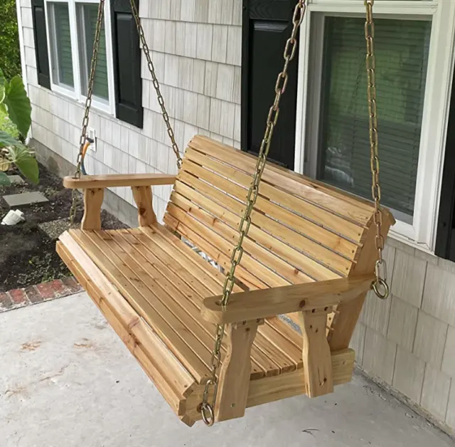 5ft Wooden Porch Swing Outdoor Patio Natural Wood Bench Hanging Garden Seat NEW