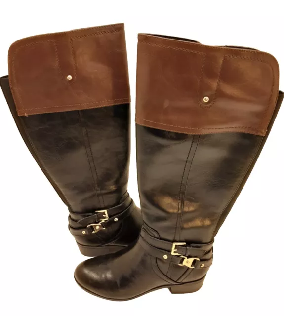 Liz Claiborne Black & Brown Zip Up Knee High Womens Riding Boots Size 5M