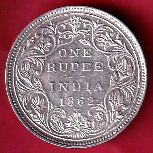 British India (1/2 Dot) 1862 Victoria Queen One Rupee Beautiful Silver Coin #V19
