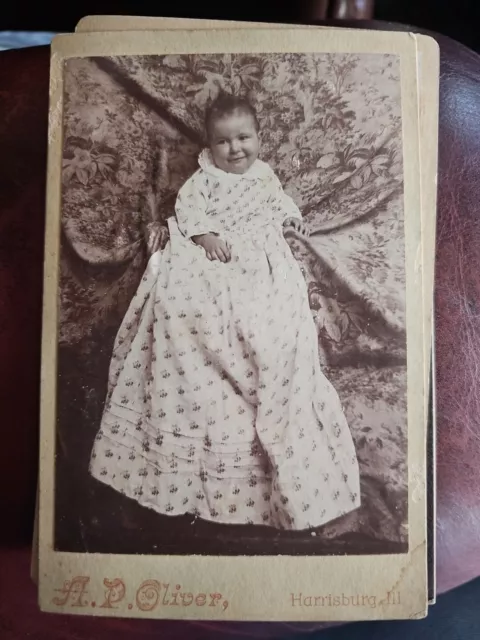 Ant. christening gown Photograph Cabinet Photo 1890ish, AP Oliver Harrisburg, Il