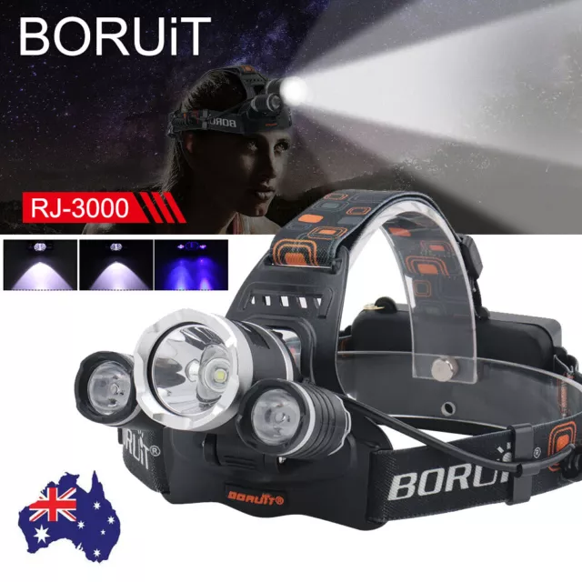 BORUiT LED Headlamp USB Rechargeable Head Torch Headlight Light Lamp Flashlight