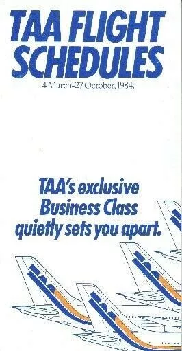 TAA Trans Australia Airlines timetable 1984/03/04