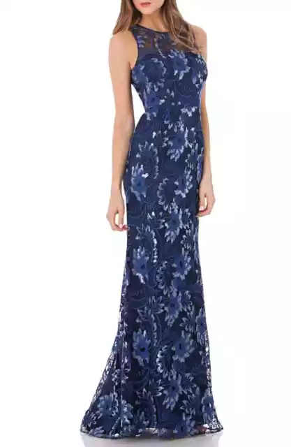 CARMEN MARC VALVO INFUSION  Sequin Embroidered Trumpet Gown (size 10)