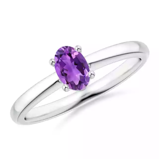 ANGARA 6x4mm Natural Amethyst Solitaire Promise Ring in Silver for Women, Girls