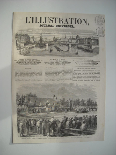 Gravure 1863. Cochinchine Francaise. A Saïgon, Pose 1Ere Pierre Eglise Sainte-Im
