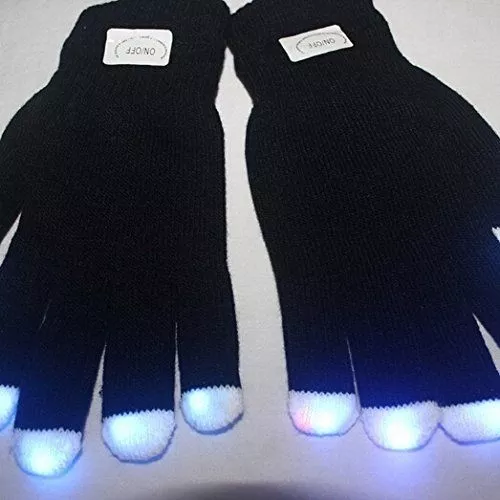 Fashion Cool LED Rave Flashing Gloves Glow 7 Mode Light Up Finger Lighting Black