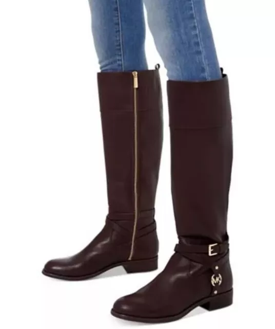 Michael Kors Preston Riding Leather Tall Boots Women's 9 Dark Chocolate (BROWN)