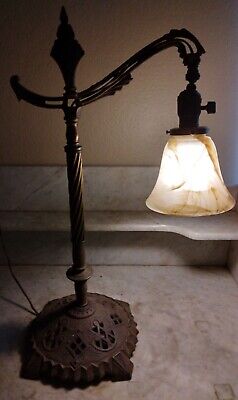 Nice Antique Art Deco Adjustable Bridge Arm Lamp Vintage Glass Shade