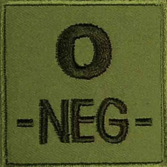 Ecusson O- Kaki Groupe Sanguin O Neg Negatif Insigne Patch Scratch Rhesus