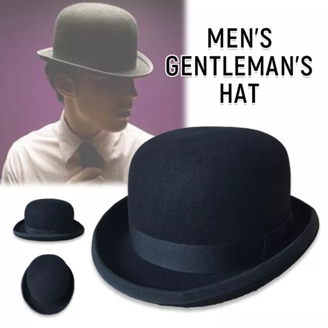 Pure Wool Mens Jazz Bowler Hat Gentleman Fedora Cap For Big Head S/M/L/XL