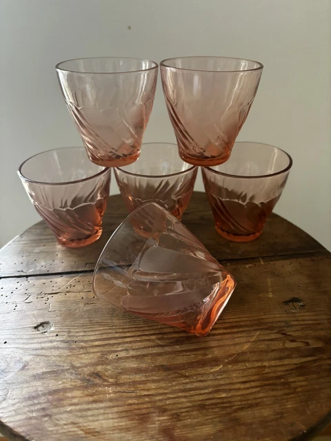 Série De 6 Verres Ambrés à Facettes Vereco - Couleur Marron, Verre à Boire Vintage