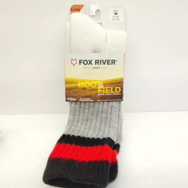 Fox River Outdoorsox Boot Sock EHW Size M Mens 6-8.5 Wo 7-9.5 Grey Red 7267 USA