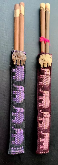 Juego de 2 pares de dijes de madera tejida artesanal para palillos tailandeses de madera