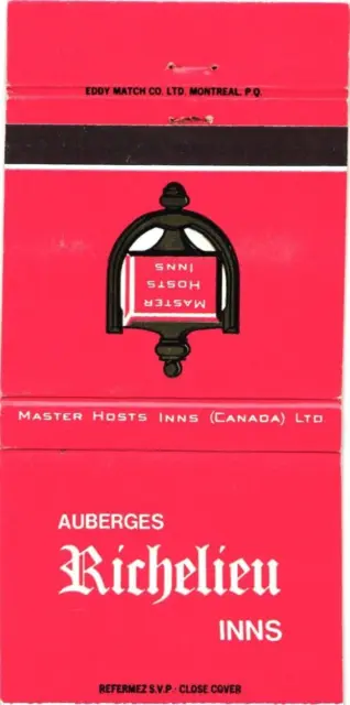 Montreal Quebec Ontario Canada Auberges Richelieu Inns Vintage Matchbook Cover
