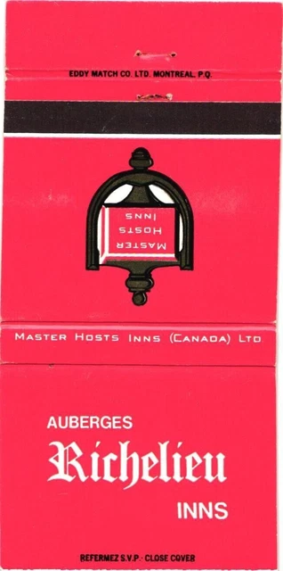 Montreal Quebec Ontario Canada Auberges Richelieu Inns Vintage Matchbook Cover