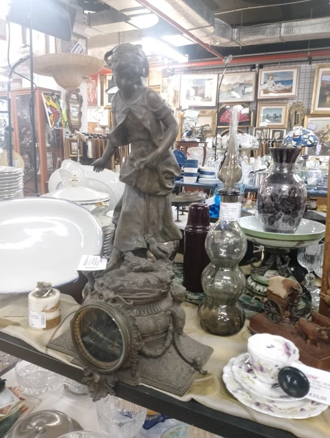 Vecchia Antica Scultura Statua pendola Vecchio Orologio vintage donna Da Tavolo