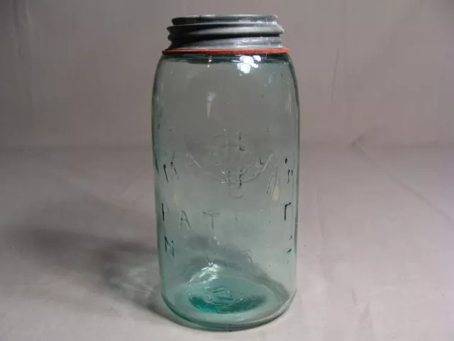 1 MASON'S Patent Nov 30th 1858 Blue Glass Jar With Ball Zinc Metal Lid (D)