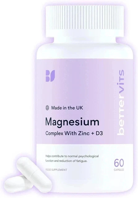 Vit Cap Italian BETTERVITS MAGNESIUM GLYCINATE Complex Citrate, Zinc & Vitamin-D3 60 ...