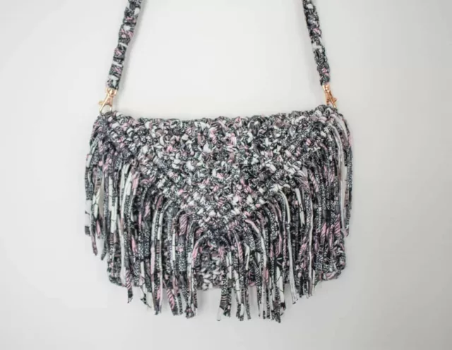 Handmade Macrame Bag Multicoloured Pink Grey White Boho