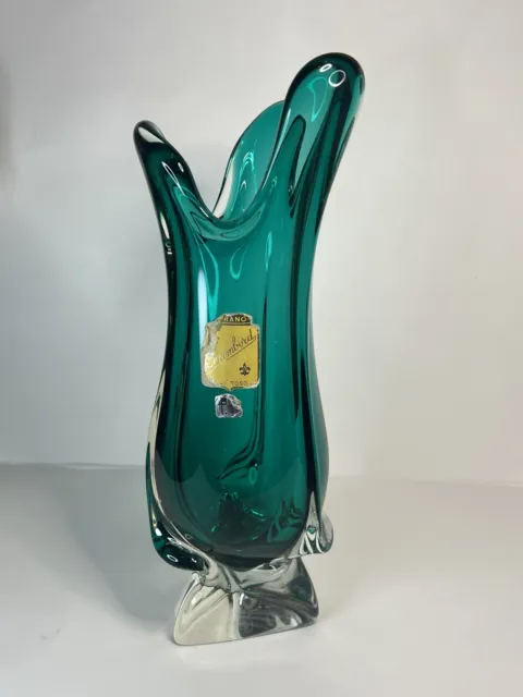Large 35cm Mid-century Chambord Murano Green glass vase by Fratelli Toso, Italy