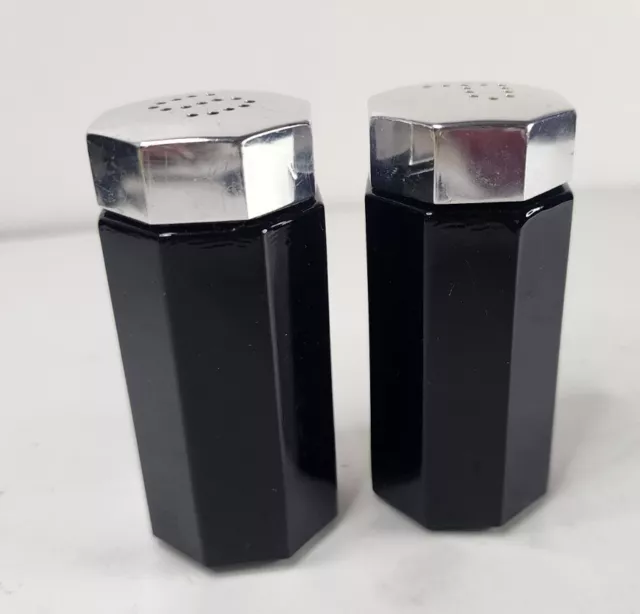 Vintage Arcoroc Octime Black Glass Salt & Pepper Shakers Made In France.