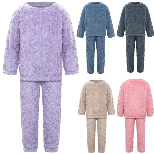 Kids Boys Girls Thermal Outfits Pajamas Top with Pants Set Tracksuit Loungewear