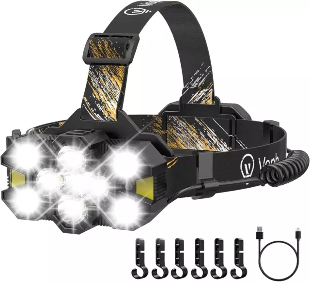 Rechargeable Headlamp, 25000 High Lumens 11 LED Head Lamp, 12 Modes Head Light M